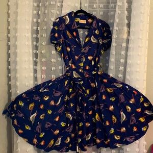 Vintage style BIRD shirt dress full circle skirt L